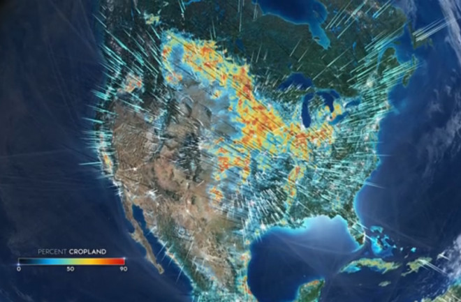 A satellite image of farmland in the United States